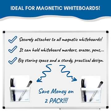 YES4QUALITY Magnetic Pen Holder for Refrigerator with Strong Magnetic Back (2 Pack), Dry Erase Marker Holder Ideal for Whiteboard & Fridge, Clear & White Pencil Cup