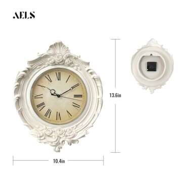 AELS 13x11 Inch Vintage Wall Clock, European Style Decorative Retro Wall Clock, Quality Quartz Battery Operated Hanging for Living Room Bedroom Office Décor, Distressed White Grey