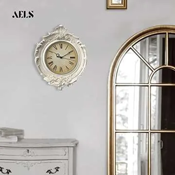 AELS 13x11 Inch Vintage Wall Clock, European Style Decorative Retro Wall Clock, Quality Quartz Battery Operated Hanging for Living Room Bedroom Office Décor, Distressed White Grey