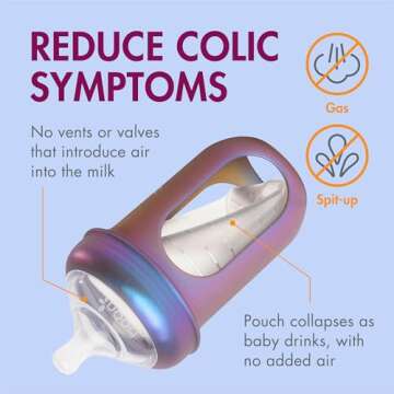 Boon Nursh Reusable Silicone Pouch Baby Bottles - Medium Flow Nipple - Silicone Baby Bottle Pouch an...