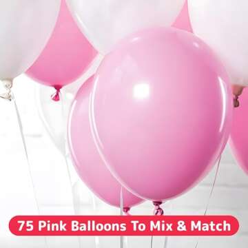 Prextex 75 Pink Party Balloons 12 Inch Pink Balloons with Matching Color Ribbon for Pink Theme Party Decoration, Weddings, Baby Shower, Birthday Parties Supplies or Arch Décor - Helium Quality