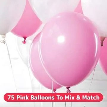 Prextex 75 Pink Party Balloons 12 Inch Pink Balloons with Matching Color Ribbon for Pink Theme Party Decoration, Weddings, Baby Shower, Birthday Parties Supplies or Arch Décor - Helium Quality