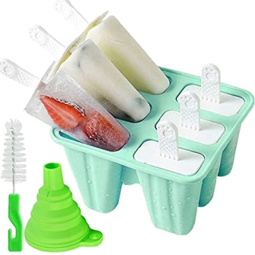 BPA Free Silicone Popsicle Molds - 6 Piece Reusable Set for Healthy Treats