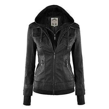 Stylish Women's Faux Leather Jacket with Hood by Made By Johnny
