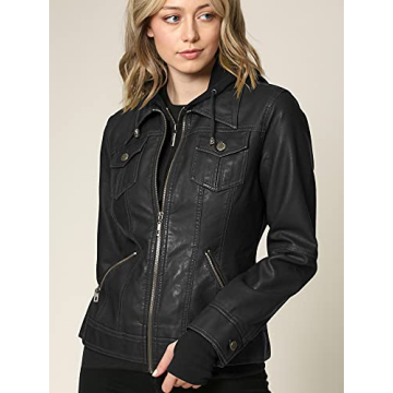 Stylish Women's Faux Leather Jacket with Hood by Made By Johnny