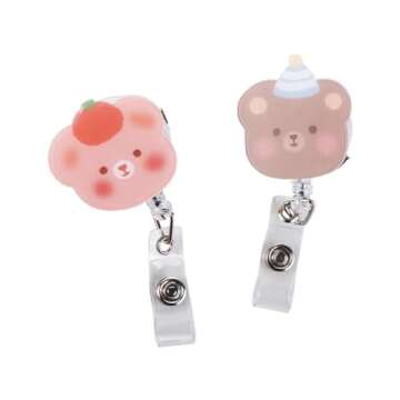 Retractable Badge Reel - Cartoon Bear Acrylic 360 Rotating ID Holder