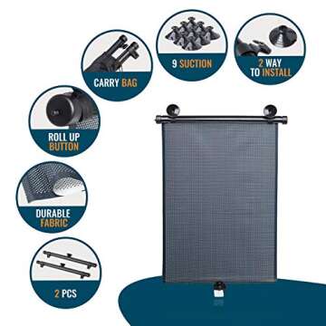 Car Side Window Sunshades - 2 Pack. Universal Roller Blind to Protect Baby, Kids, Pets and Passengers in The Back Seat from Harmful UV Rays and Heat. for a Cooler Car. Easy to Install. by Barucci