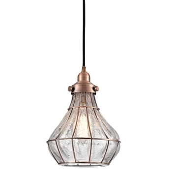 YUBOLE Pendant Lighting Cracked Glass Vintage Wire Cage Ceiling Pendant Light, Red Antique Copper