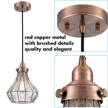 YUBOLE Vintage Cracked Glass Pendant Light in Copper