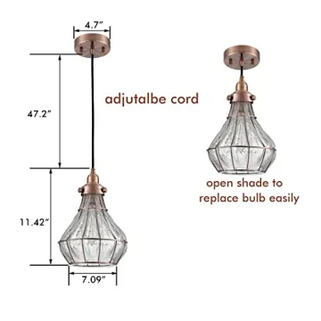 YUBOLE Vintage Cracked Glass Pendant Light in Copper