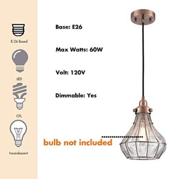 YUBOLE Vintage Cracked Glass Pendant Light in Copper