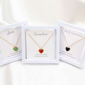 SmileBelle Green Heart Necklace for Women, Green Jade Necklace for Teens, Gold Heart Pendant Necklaces as Green Aventurine Valentine Necklace for Her, Handmade Necklaces as Anniversary Birthday Gifts