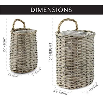 AuldHome Rustic Wall Hanging Baskets Set of 2 Gray
