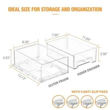 BOICHU Stackable Fridge Organizer Bins - 2 Pack Refrigerator Drawers for Refrigerator Organizers and...