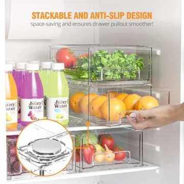 BOICHU Stackable Fridge Organizer Bins - 2 Pack Refrigerator Drawers for Refrigerator Organizers and Storage, Clear Fruit Storage Containers for Fridge, Berry Containers for Fridge Drawer Organizer