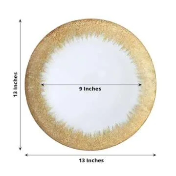 Efavormart 8 Pack - 13" Gold Glass Charger Plates Reusable Rim Charger Plates Spray Design Plates - Perfect for Wedding, Party Decorations, Banquet, Upscale Occasions, Birthday Celebrations