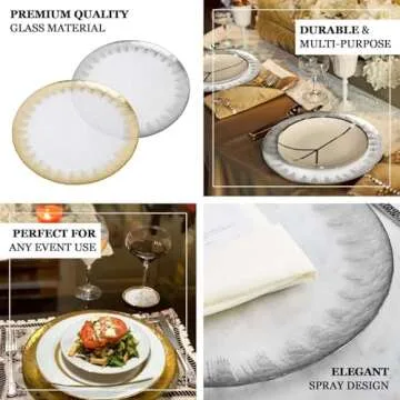 Efavormart 8 Pack - 13" Gold Glass Charger Plates Reusable Rim Charger Plates Spray Design Plates - Perfect for Wedding, Party Decorations, Banquet, Upscale Occasions, Birthday Celebrations