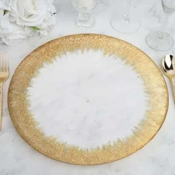 Efavormart 8 Pack - 13" Gold Glass Charger Plates Reusable Rim Charger Plates Spray Design Plates - Perfect for Wedding, Party Decorations, Banquet, Upscale Occasions, Birthday Celebrations