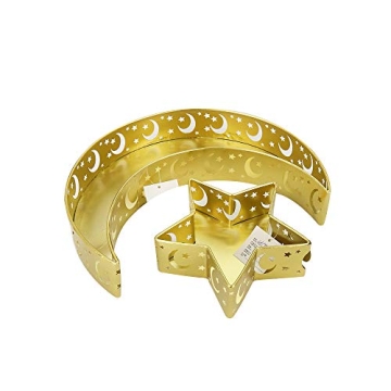 PTYQU 2 PCS Ramadan Kareem Iron Tray Decorations Moon Star Shaped Eid Mubarak Gift Box Dessert Tray ...