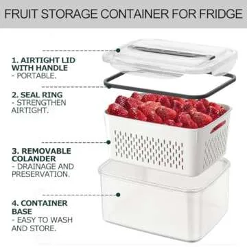 MsPrLs Fruit Storage Containers for Fridge 5 Pack | Fruits and Veggie Containers for Refrigerator with Colander | Keep Produce Vegetables Lettuce Fresh Longer | 5 Stackable Size | Rectangle
