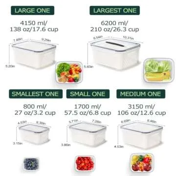 MsPrLs Fruit Storage Containers for Fridge 5 Pack | Fruits and Veggie Containers for Refrigerator with Colander | Keep Produce Vegetables Lettuce Fresh Longer | 5 Stackable Size | Rectangle