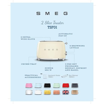 Stylish SMEG 2 Slice Toaster with 6 Browning Levels