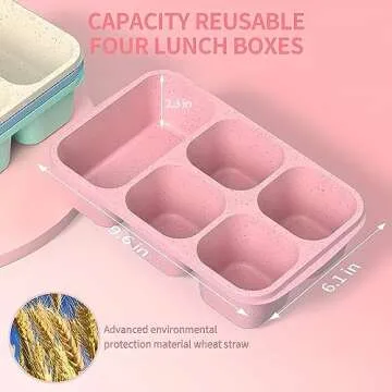 box2go Bento Box Adult Lunch Box [4 Pack], 5-Compartment Meal Prep Container for Kids, Reusable Food...