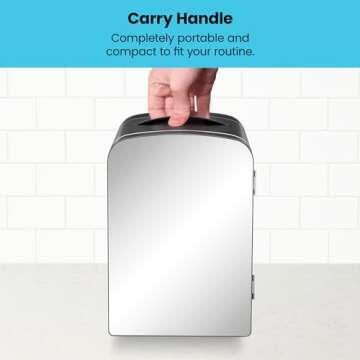 Chefman - Iceman Portable Mirrored Personal Fridge 4L Mini Refrigerator, Skin Care, Makeup Storage, Beauty, Serums & Face Masks, Small For Desktop Or Travel, Cool & Heat, Cosmetic Application, Black