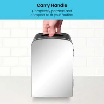 Chefman - Iceman Portable Mirrored Personal Fridge 4L Mini Refrigerator, Skin Care, Makeup Storage, Beauty, Serums & Face Masks, Small For Desktop Or Travel, Cool & Heat, Cosmetic Application, Black