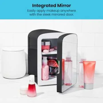 Chefman - Iceman Portable Mirrored Personal Fridge 4L Mini Refrigerator, Skin Care, Makeup Storage, Beauty, Serums & Face Masks, Small For Desktop Or Travel, Cool & Heat, Cosmetic Application, Black