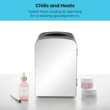 Chefman - Iceman Portable Mirrored Personal Fridge 4L Mini Refrigerator, Skin Care, Makeup Storage, Beauty, Serums & Face Masks, Small For Desktop Or Travel, Cool & Heat, Cosmetic Application, Black