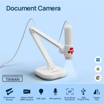 INSWAN INS-3 Handheld Webcam/USB Document Camera for Classroom, Built-in Mic, Light, Auto Focus, Win...