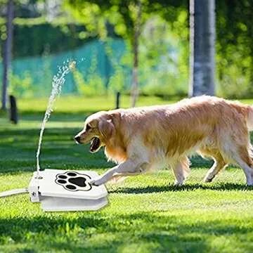Dog Water Fountain Pet Fountain - Upgraded Dog Fountain Outdoor Dog Water Sprinkler Dog Water Fountain Step On with Hose Water Toy for Dog Pet Water Fountain