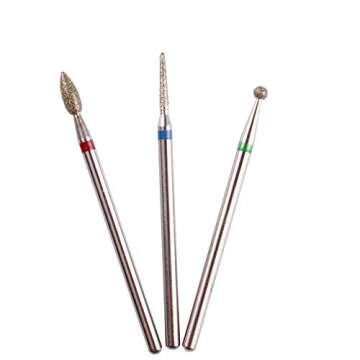 MZCMSL 3pcs Diamond Cuticle Drill Bits (Needle,Ball,Bullet) Nail Bit,Professional Manicure Drill Bit Kit,3/32 Shank e file