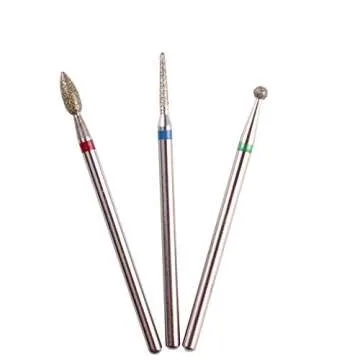 MZCMSL 3pcs Diamond Cuticle Drill Bits (Needle,Ball,Bullet) Nail Bit,Professional Manicure Drill Bit Kit,3/32 Shank e file