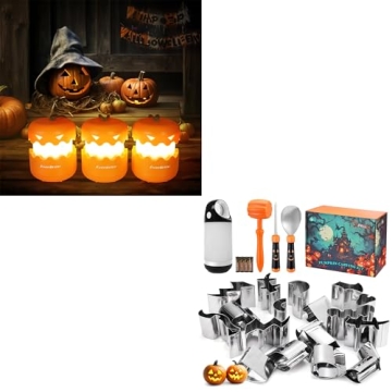 EverBrite 3-Pack Halloween Pumpkin Lantern & HAUSHOF 24PCS Halloween Pumpkin Carving Kit