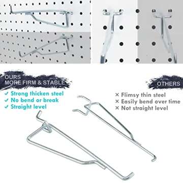 Pegboard Shelf Hooks 8PC - 6" Silver Metal Utility Set for Garage & Craft