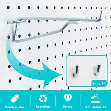 Sturdy Pegboard Hooks 8PC Metal Utility Organizer Set