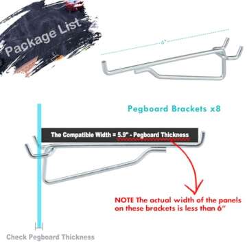 Sturdy Pegboard Hooks 8PC Metal Utility Organizer Set