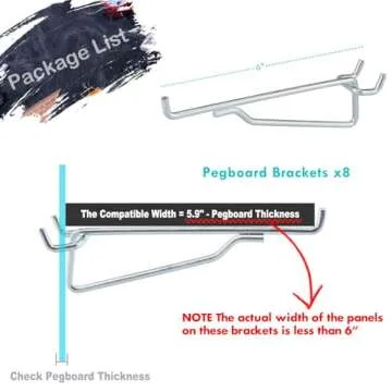 Sturdy Pegboard Hooks 8PC Metal Utility Organizer Set