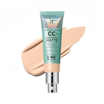 IT Cosmetics CC+ Cream Natural Matte Foundation with SPF 40 - Shine-Reducing & Long-Wear Full Covera...