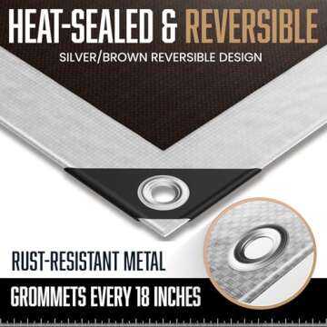 10x12 Heavy Duty Tarp, 10 Mil Thick, Waterproof, Tear & Fade Resistant, High Durability, UV Treated, Grommets Every 18 Inches. (Silver/Brown - Reversible) (10 x 12 Feet)