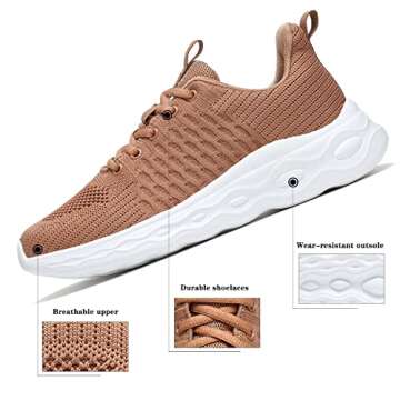 Kvovzo Womens Shoes Non Slip Comfort Work Gym Shoes Ladies Walking Running Breathable Casual Sport Sneakers Brown
