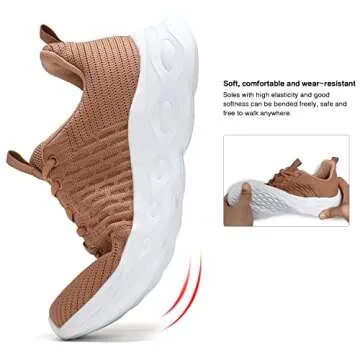 Kvovzo Womens Shoes Non Slip Comfort Work Gym Shoes Ladies Walking Running Breathable Casual Sport Sneakers Brown