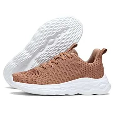 Kvovzo Womens Shoes Non Slip Comfort Work Gym Shoes Ladies Walking Running Breathable Casual Sport Sneakers Brown