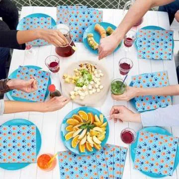 Janlaugh Cartoon Blue Dog Disposable Napkins 40 Pcs Dog Birthday Decorations Paw Print Napkins for P...