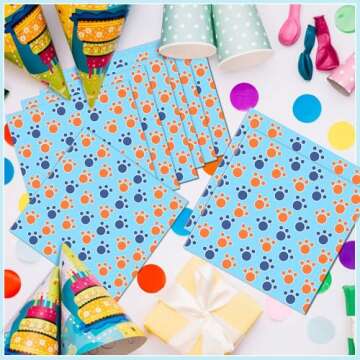 Janlaugh Cartoon Blue Dog Disposable Napkins 40 Pcs Dog Birthday Decorations Paw Print Napkins for Puppy Theme Birthday Party Supplies Baby Shower Decorations
