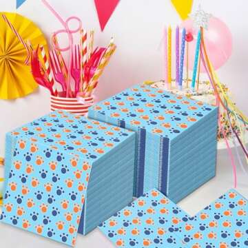 Janlaugh Cartoon Blue Dog Disposable Napkins 40 Pcs Dog Birthday Decorations Paw Print Napkins for Puppy Theme Birthday Party Supplies Baby Shower Decorations