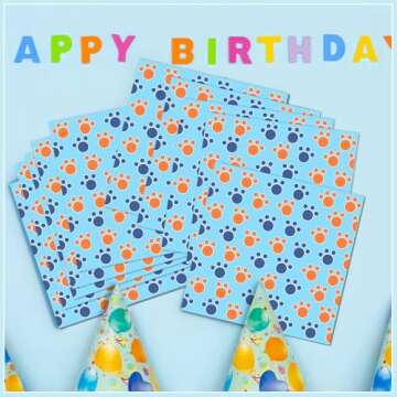 Janlaugh Cartoon Blue Dog Disposable Napkins 40 Pcs Dog Birthday Decorations Paw Print Napkins for Puppy Theme Birthday Party Supplies Baby Shower Decorations