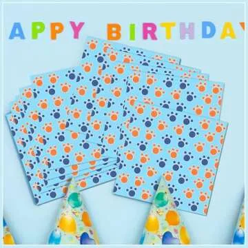 Janlaugh Cartoon Blue Dog Disposable Napkins 40 Pcs Dog Birthday Decorations Paw Print Napkins for Puppy Theme Birthday Party Supplies Baby Shower Decorations